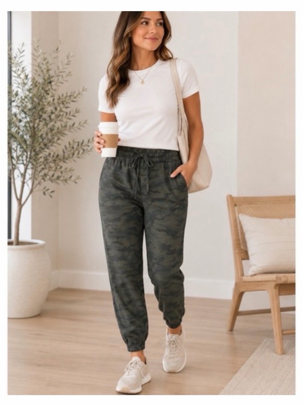 LOFT Olive Camo Drawstring Joggers